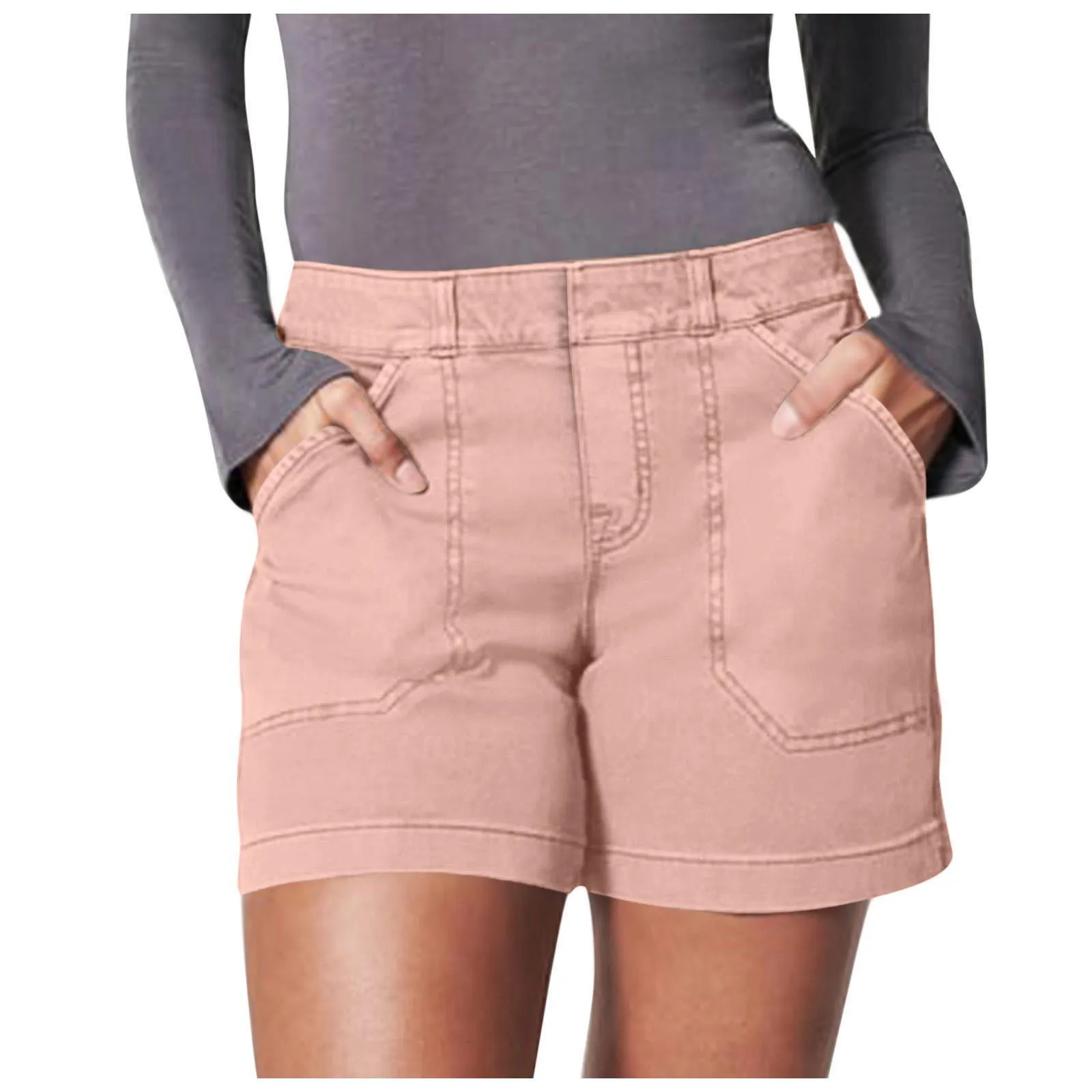 

Womens Shorts with Pockets Fashion Streetwear Comfortable Elastic Twill Solid Casual Shorts for Women Harajuku Women Clothing