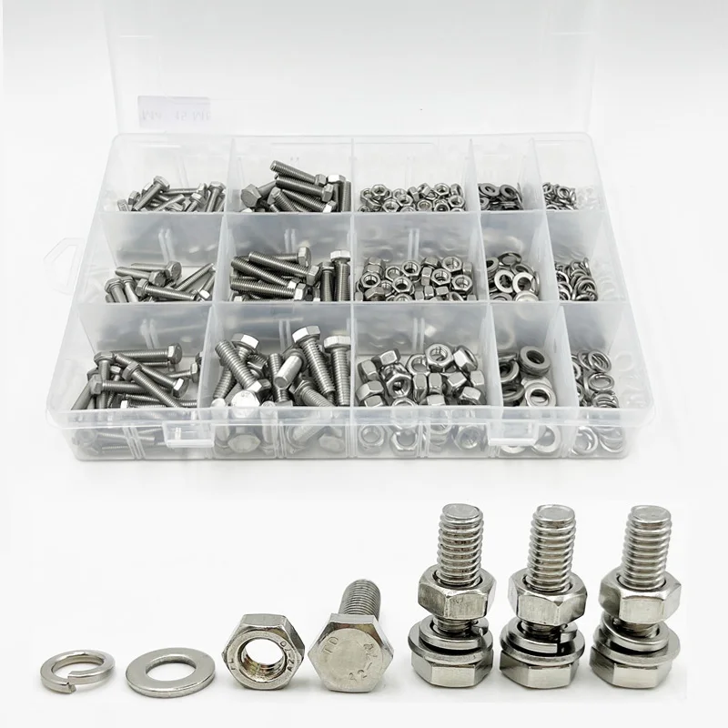 

Шестигранный винт из нержавеющей стали 304, гайка, плоская шайба, пружинная шайба, прокладка, болт M3 M4 M5 M6, комплект внешних шестигранных болтов с гайкой для велосипеда