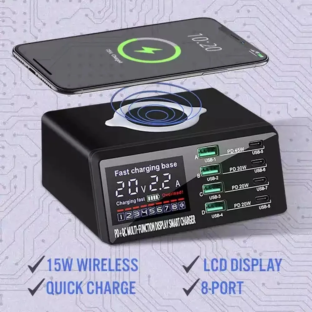 

Беспроводное зарядное устройство с 8 USB-портами, 110 Вт