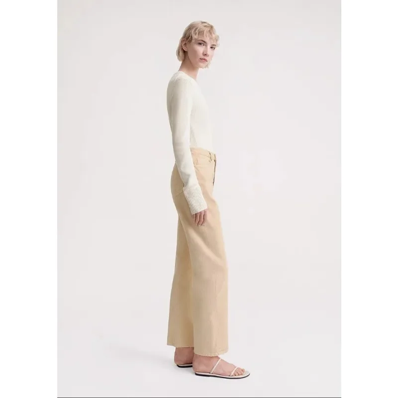 Женские джинсы TT выбеленный бежевый хлопок средняя талия брюки С перекрученной