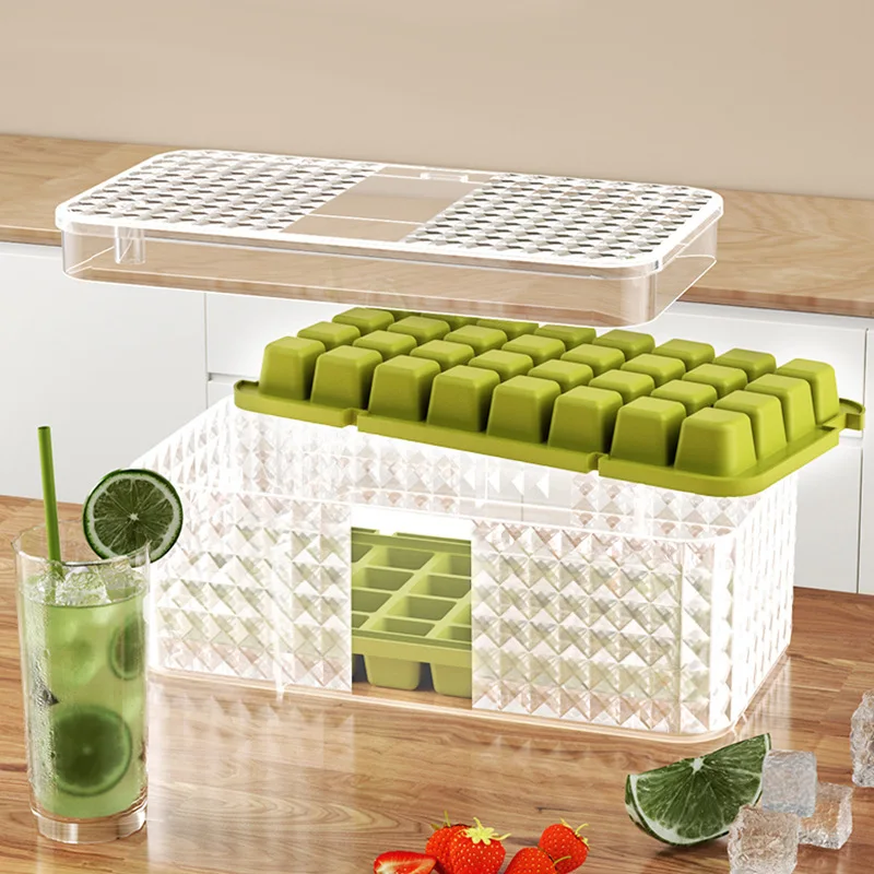 

One-button Press Type Ice Mold Box Plastics Ice Cube Maker Ice Tray Mold With Storage Box With Lid Bar Kitchen Accessories