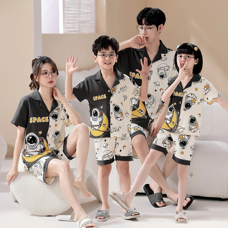 

Space Summer Parent-child Clothing Sleepwear Adult Child Pajama Leisure wear Short Sleeve Pijama Sets Women Men Pyjama Clothes