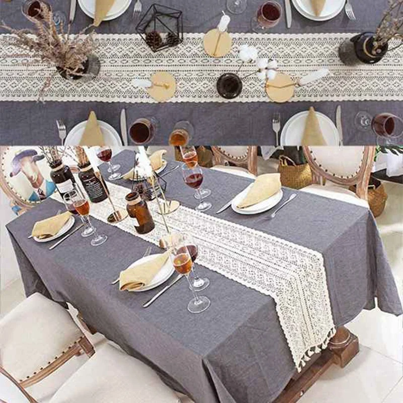 JFBL популярный элегантный кремовый кроше кружевной макраме скатерть с кисточками
