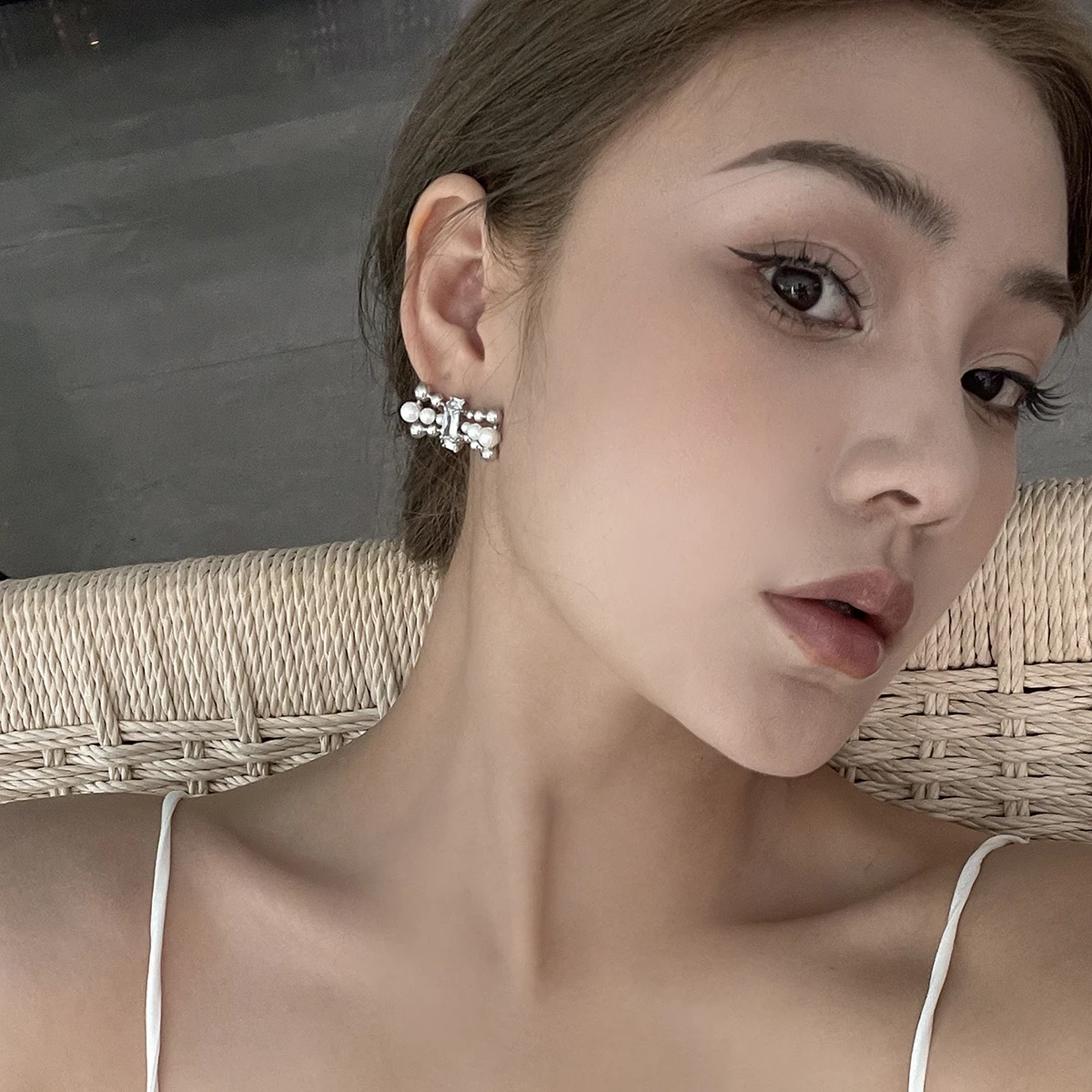 

LONDANY earrings Original Design Luxury Pearl Bowknot Gem Earrings 925 Silver Needle Earrings