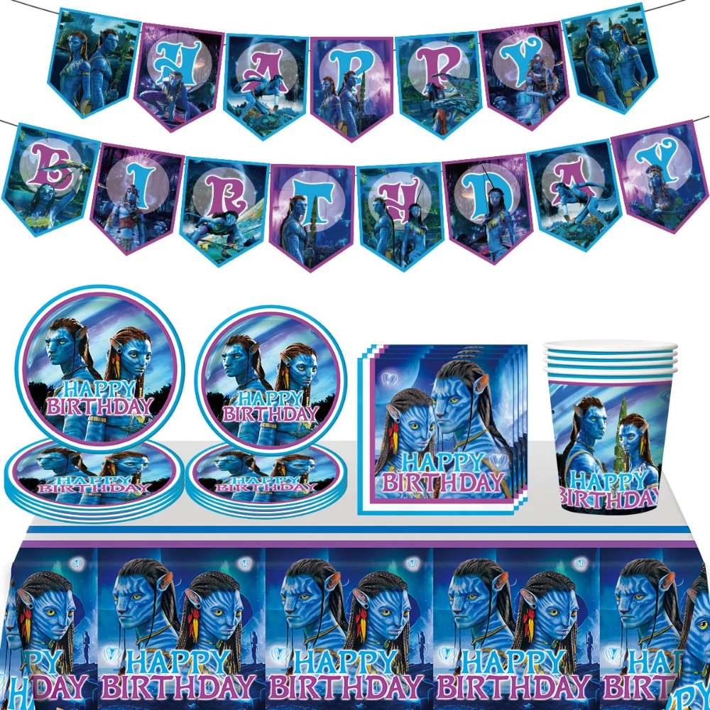 

The Movie Avatar Birthday Party Decor Disposable Tableware Banner Cups Plates Cake Topper Balloon