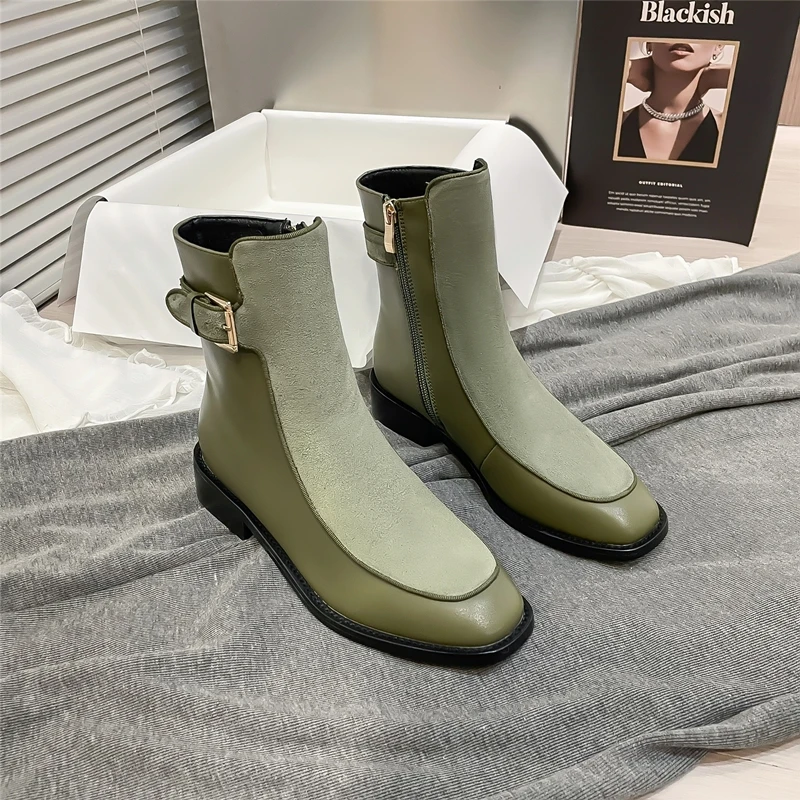 AIYUQI Ankle Boots Women Genuine Leather 2023 New Winter Fashion Women Booties British Style Rear Zipper Ladies Knight Boots