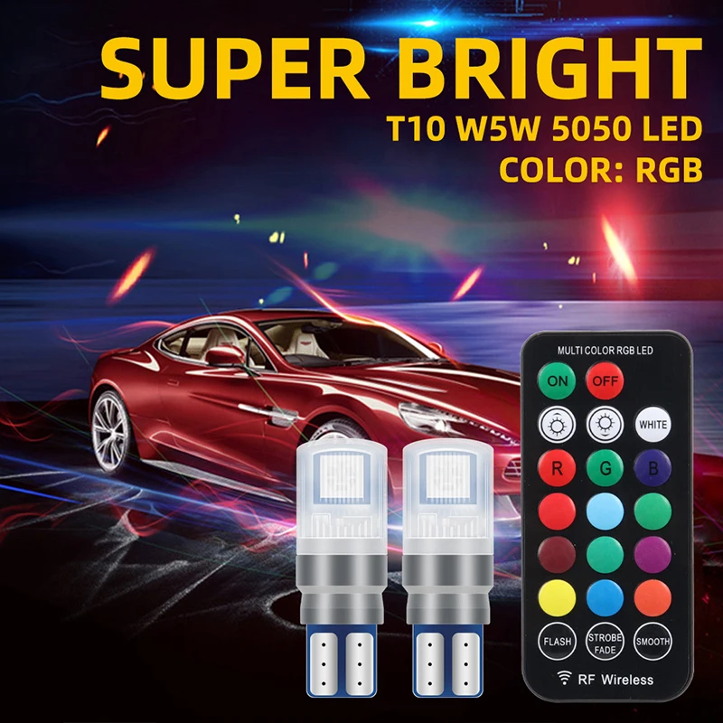 1 комплект, T10 W5W, разноцветная лампа для чтения с дистанционным управлением Canbus 194 168