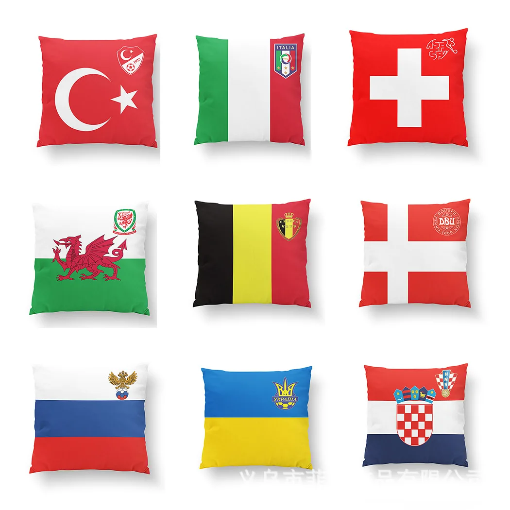 

2022 Qatar Football World Cup Team Logo Cotton Linen Pillow Sofa Cushion Soccer Fan Gift Bedside Linen Pillow (with inner core)