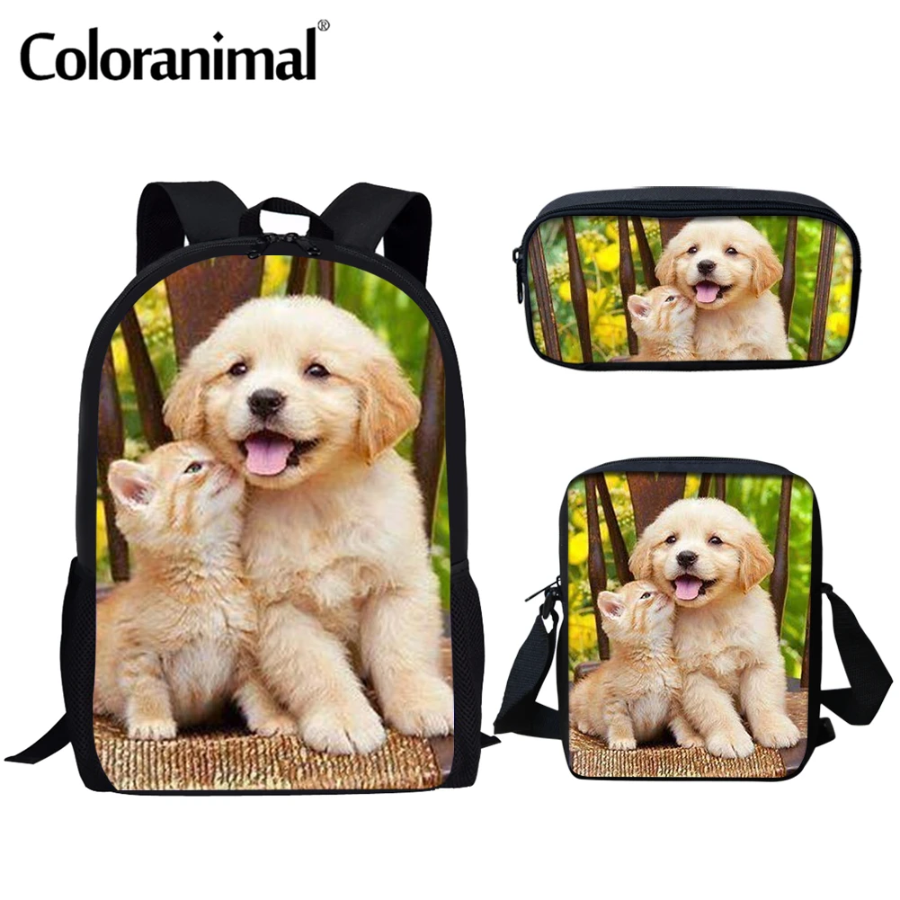 

Coloranimal 3D Printing Golden Retriever and Cat Kids Backpack 2022 3Pcs/set School Bags For Teenager Girls Boys Bookbag Sac