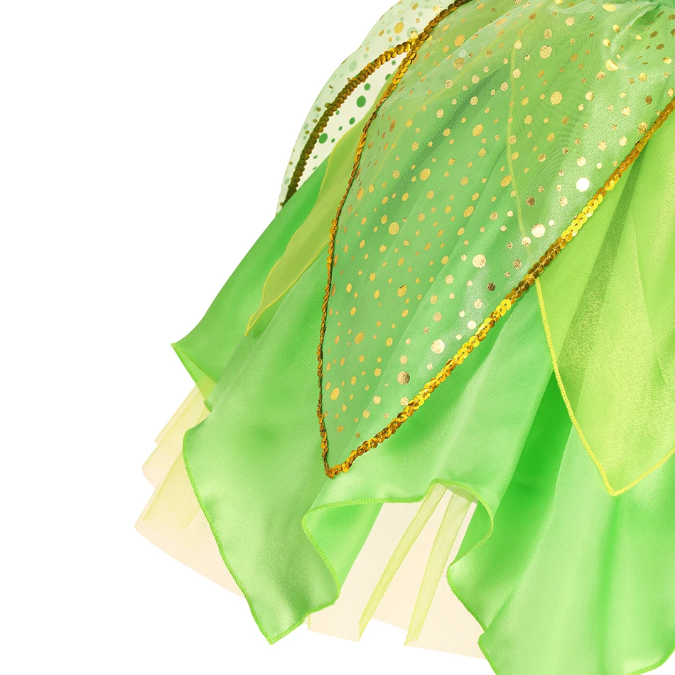 Fairy Tinker Bell Dress for Girls Princess Costume Kids Cosplay Green Flower Fairy Elf Wings TinkerBell Carnival Party Clothes images - 6