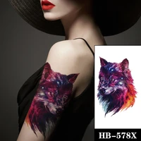 large size colorful wolf fox realistic waterproof tattoos stickers body arm art flash temporary tatto fake tatoos for women men