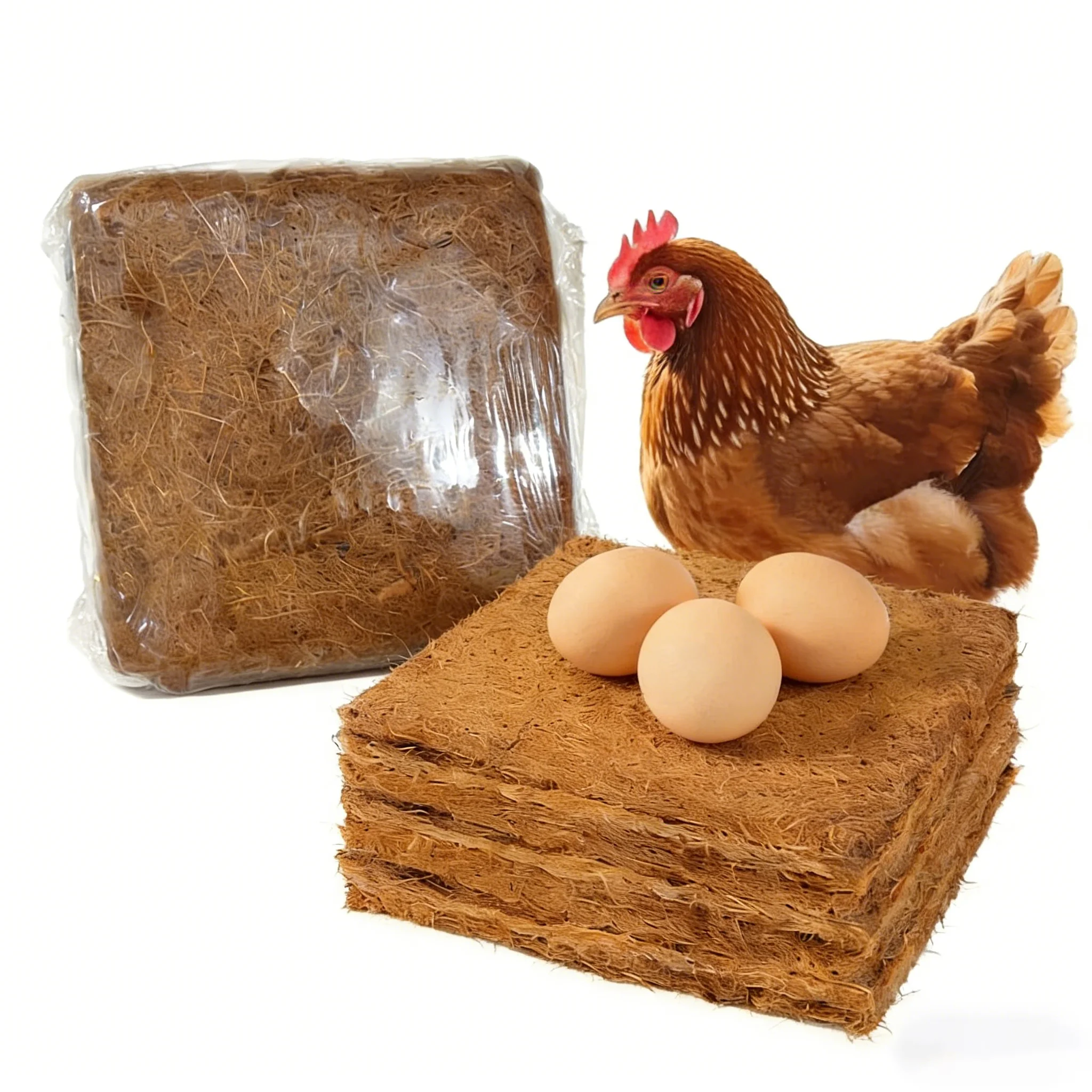 Фото Квадратные экологичные подстилки из кокосового волокна для кур, 25/30 см, многоразовые, легко моются, для гнездования и укладки в курятник №1