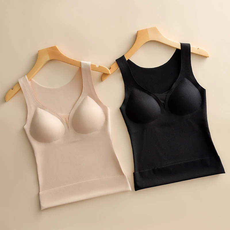 Autumn Winter Plus Velvet Seamless Thermal Women Vest With inner Cup Volcanic Rock Keeping Warm Thermal Women Underwear Clothes