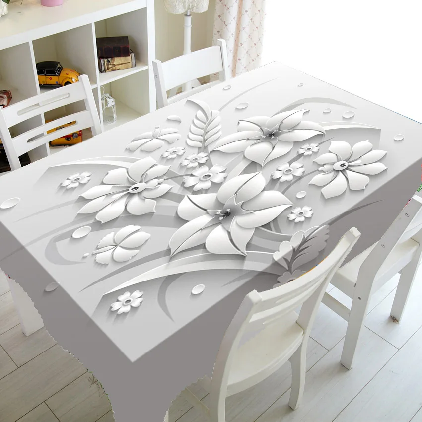 

Элегантный букет фантастических белых цветов, скатерть в 3D стиле для прямоугольного квадратного стола, Цветочный обеденный свадебный Деко...