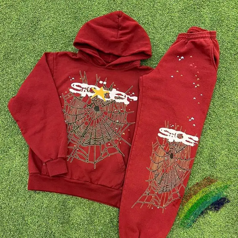 

Red Sp5der 555555 Pullover Men Women Young Thug Oversized Spiderweb Hoodies