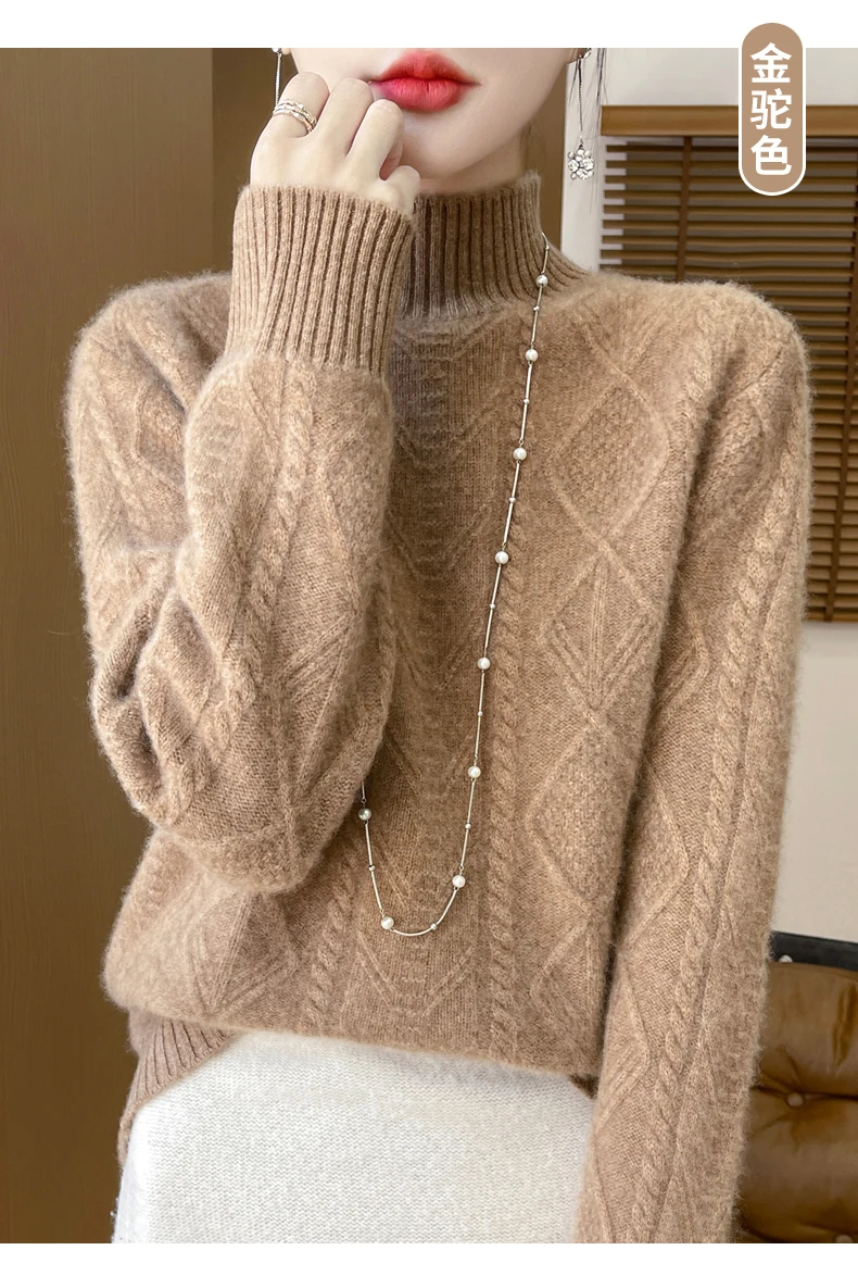 Женский свитер из 100% осенне-зимней шерсти свободный и толстый шерстяной с