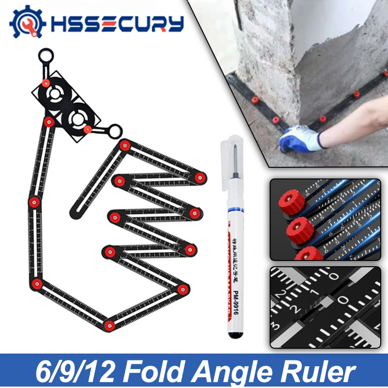 

12/9/6 Fold Angle Ruler Multi Angle Aluminium Alloy Measuring Ruler Perforated Mold Template Tool Locator Drill Guide Tile Hole