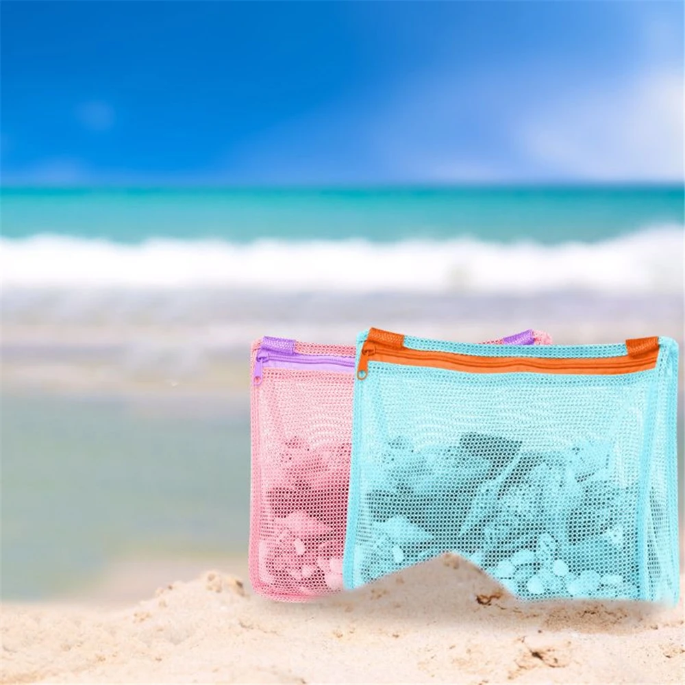 

Children Sandy Beach Protable Mesh Toiletry Bag Swimming Large Necessaire Toy Storage Shell Collection Pack Handbags Pouch Bags