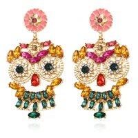 cartoon cute colored rhinestone owl earrings for woman jewelry