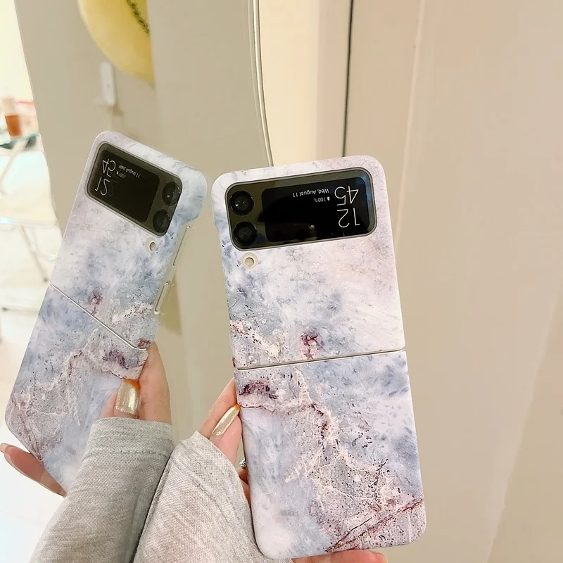 

Cool White Blue Marble Phone Case for Samsung Galaxy Z Flip 3 5G Hard PC Back Cover for ZFlip3 Cases Protective Shell