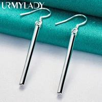 urmylady 925 sterling silver smooth column earrings eardrop for women charm wedding engagement fashion party jewelry