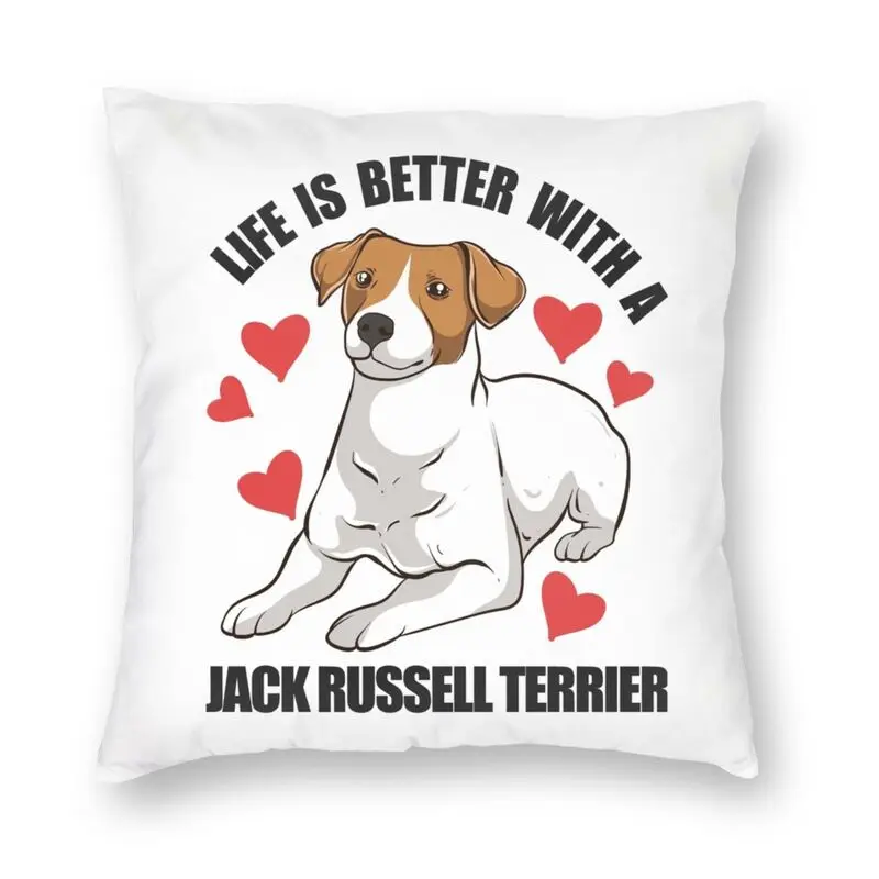 

A vida é melhor com uma capa de almofada jack russell terrier 45x45cm decorativa bonito amantes do cão nórdico fronha quadrada