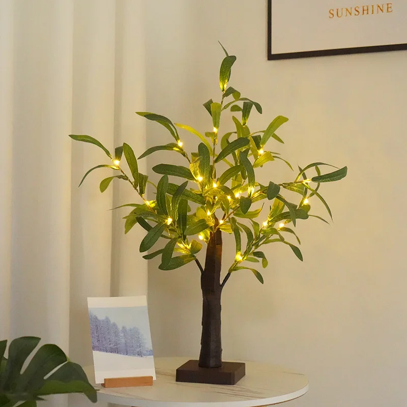 

Small Tree Lamp Fake Olive Green Leaves Artificial Plant Glow Led For Home Office Festival Christmas Party Thanksgiving Decorate