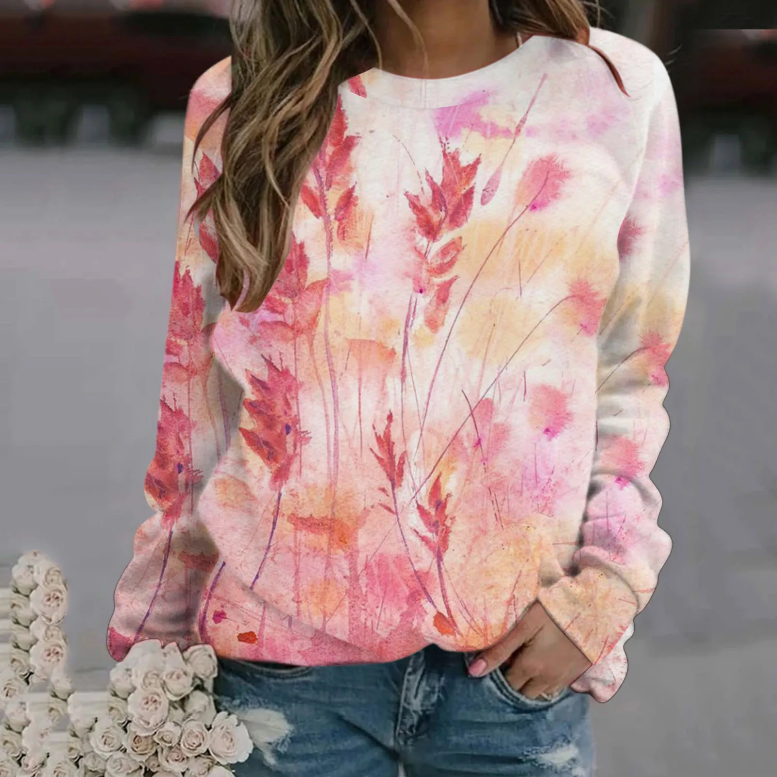 

Женские повседневные топы, блузка, Модные свободные свитшоты с цветным принтом и графическим принтом, Женская Длинная толстовка на молнии