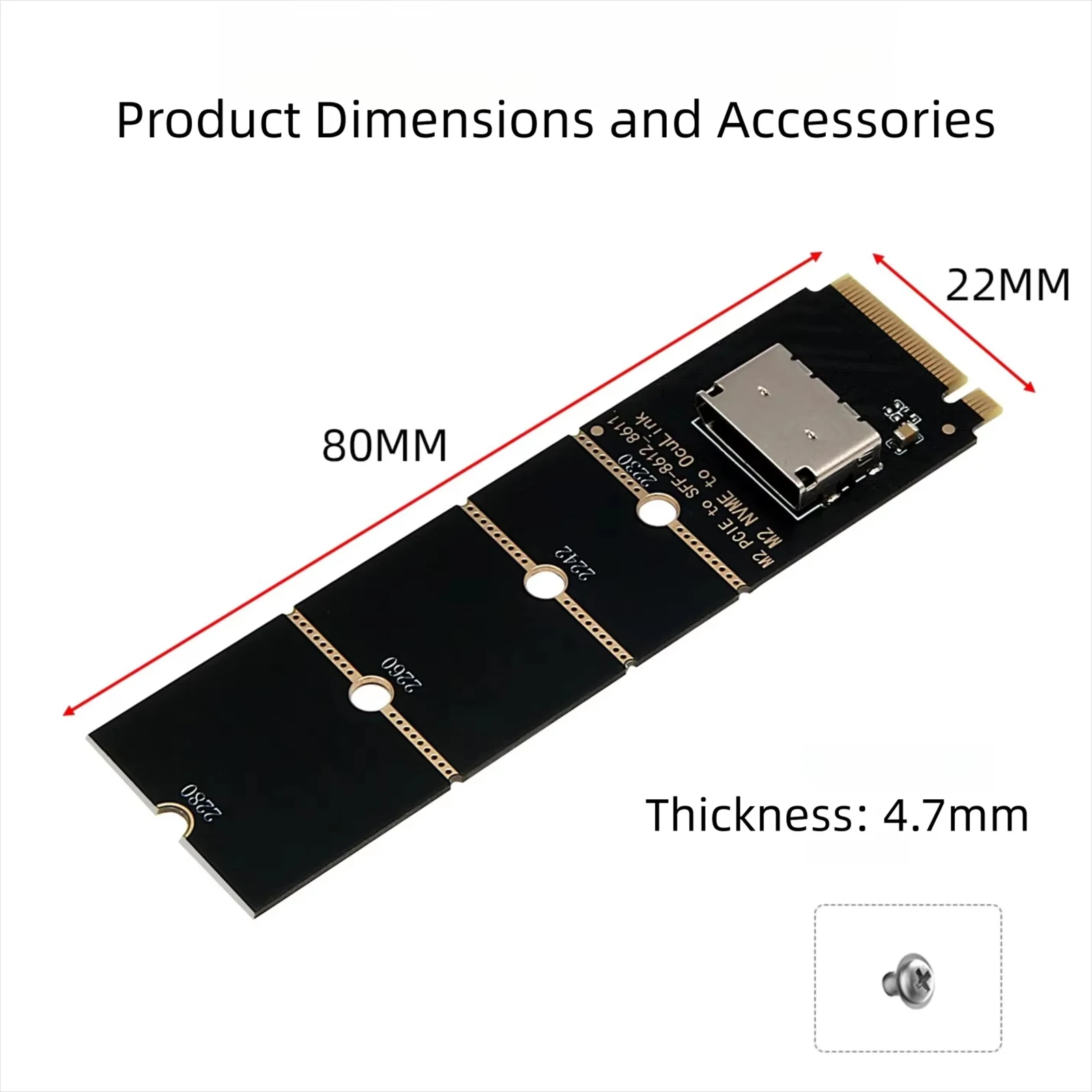 Фото Адаптер M.2 NVMe на Oculink (гнездо) SFF-8612, карта-адаптер PCIe x4 для накопителей U.2 Gen 4 №5