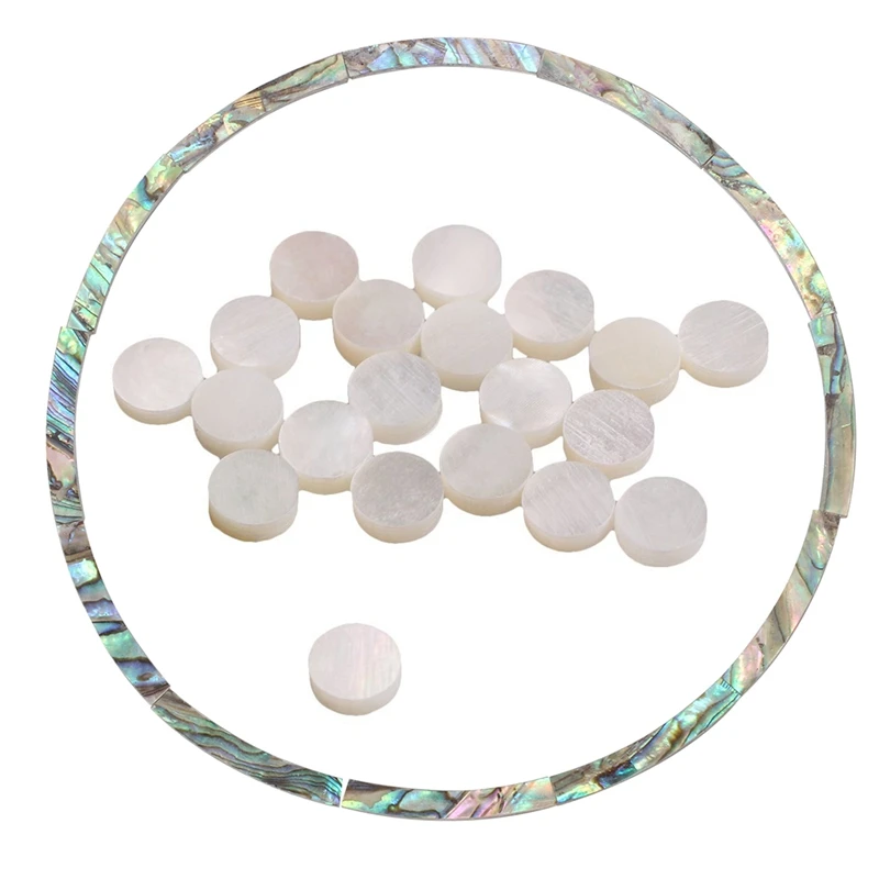 

20 Pcs White Mother Of Pearl Shell Dot 6Mm & 12Pcs Rosette Shell Inlay Curved Strips Guitar Sound Hole Inlay 4Mm Width