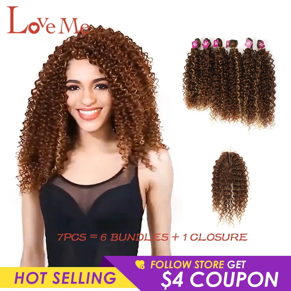 

Afro Kinky Curly Synthetic Lace Hairs 7 Bundles Ombre Brown Blonde Black Grey Natural Soft Hairs Deep Wave Fake Hairs LOVE ME