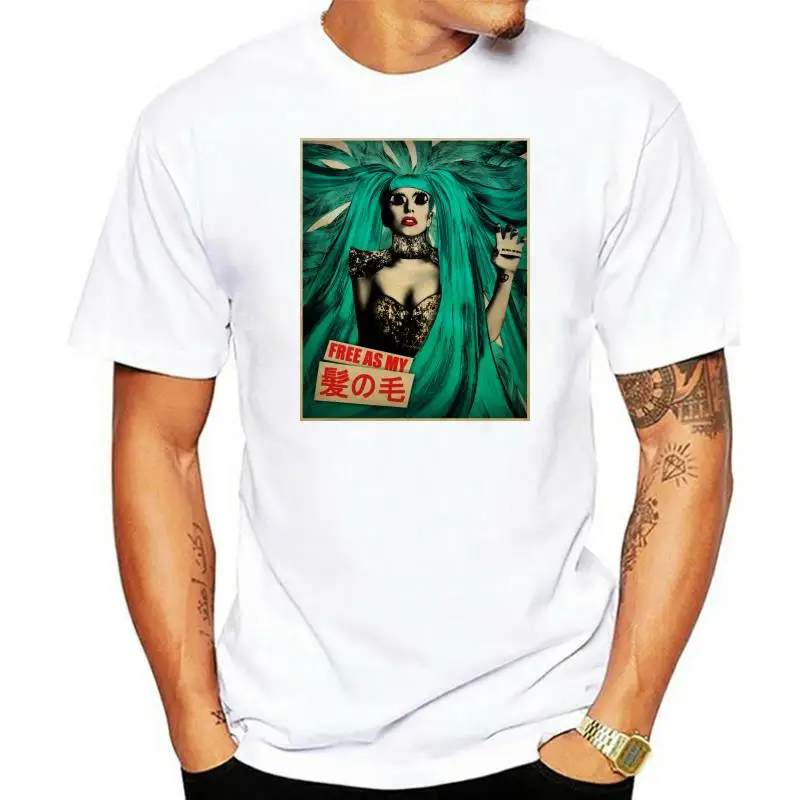 

Lady Gaga Free As My Hair Black T Shirt 2013 Canceled Tour Born This Way New Summer Tee Shirt