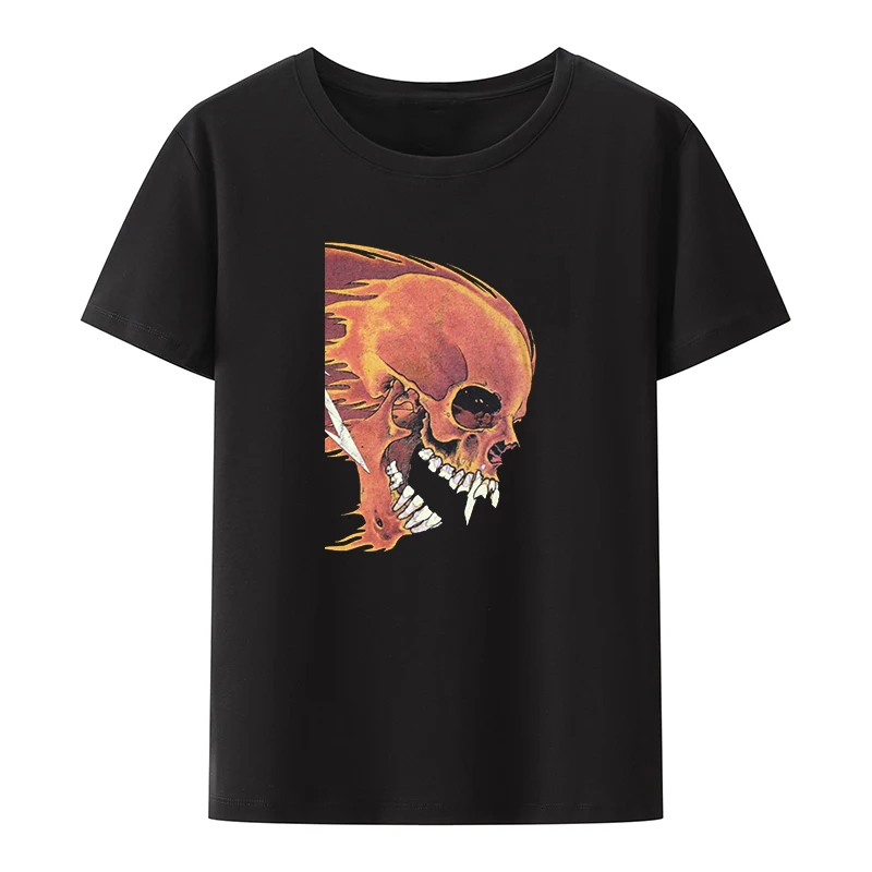 

Fire Skull Cotton T-shirt Top Y2k Clothes for Men The Weeknd Cool Breathable O-neck Kpop Short Sleeve T-shirts Man Hipster Print