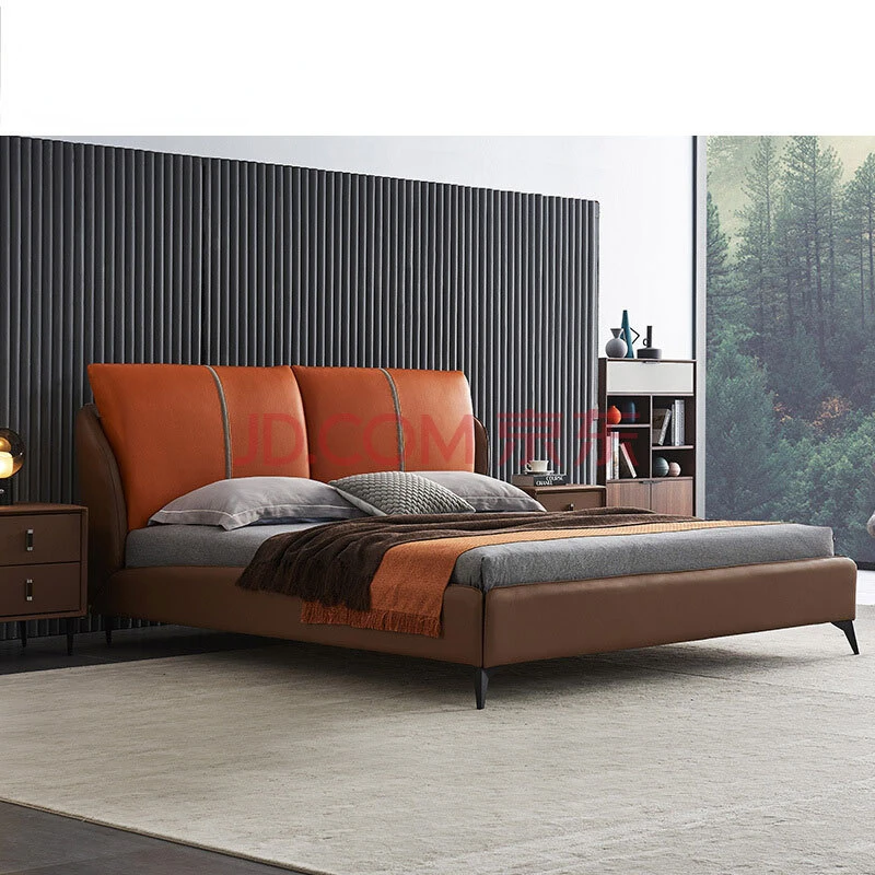 

Italian minimalist leather bed modern simple master bedroom furniture Nordic light luxury 1.8 meters bed soft package double bed