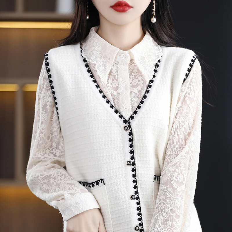 

Women's cardigan V-neck vest 2023 new solid color knitted comfortable sleeveless sweater thin women's cashmere wool coat vest