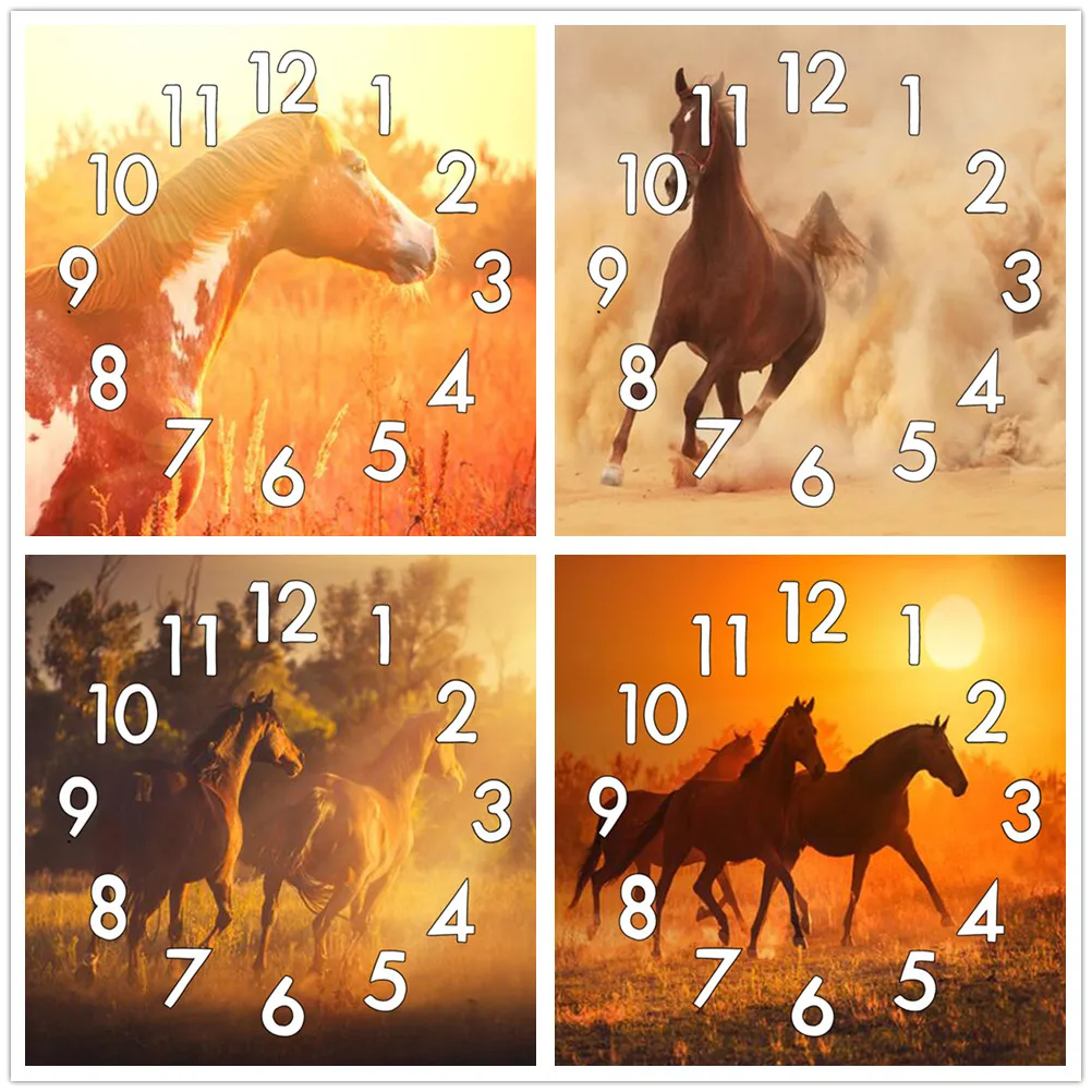 

Dpsprue Full Diamond Painting Cross Stitch Animals Horse With Clock Mechanism Mosaic 5D Diy Square Round 3d Embroidery Gift