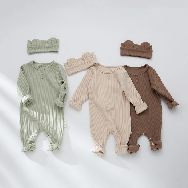 0-24M Baby Jumpsuit Cotton Long-sleeved Baby Boy Girl Clothes Spring Autumn Baby Outerwear Solid Newborn Baby Clothing