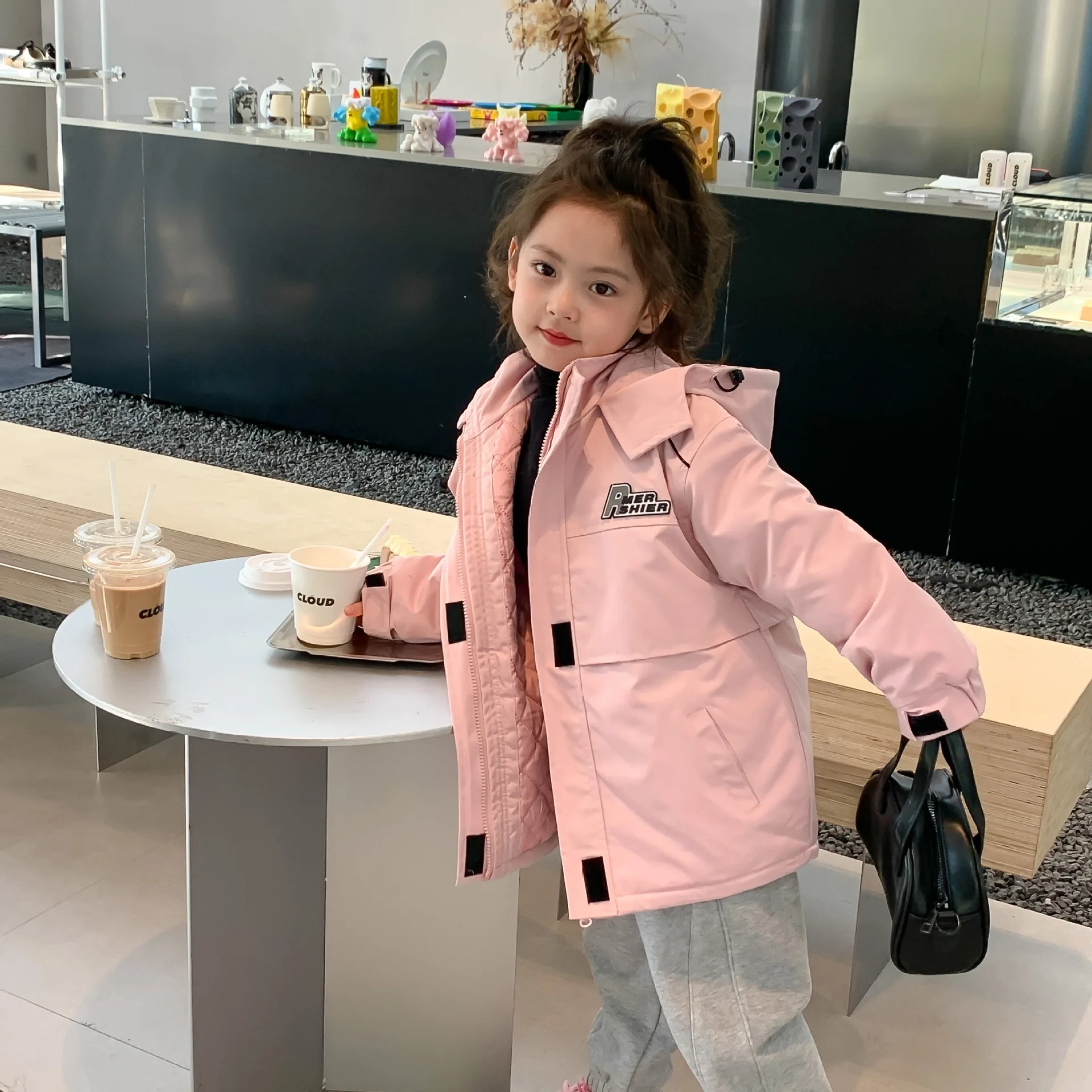 

MILA CHOU 2022 Winter Girls Pink Outdoor Coat Children Casual Thick Padded Cotton Jacket Quilted Top Kids Clothes 2-8Y