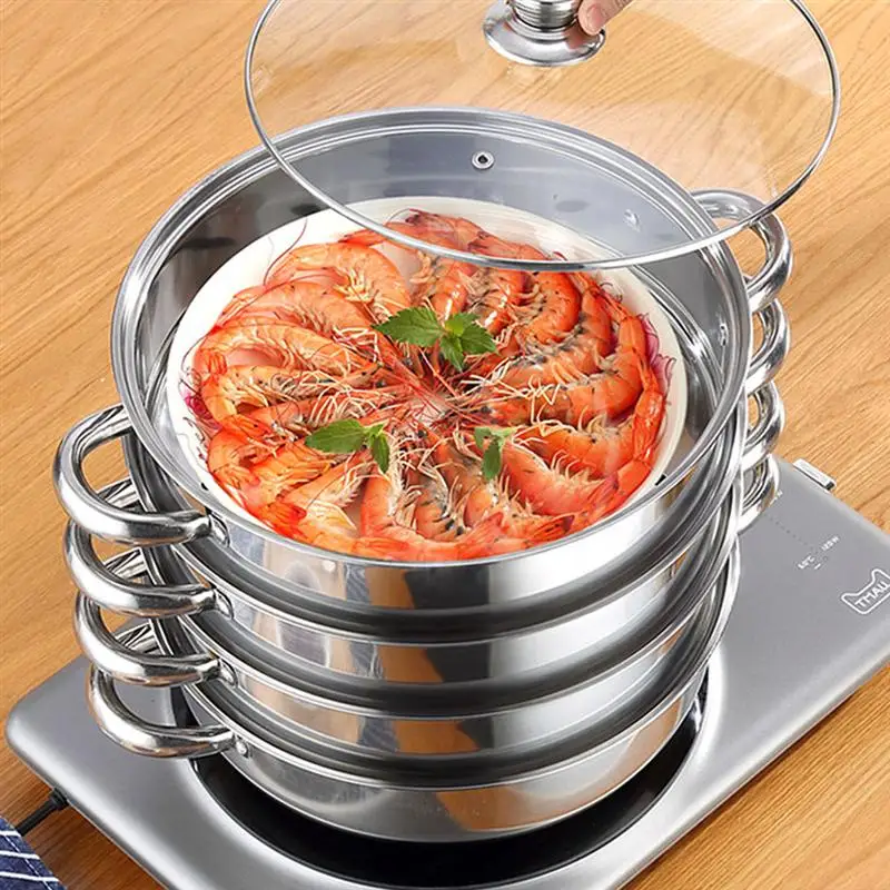 

1pc 28cm Four-Layer Steamer Household Multifunction Stainless Steel Steamer Pot Stockpot for Home Kitchen