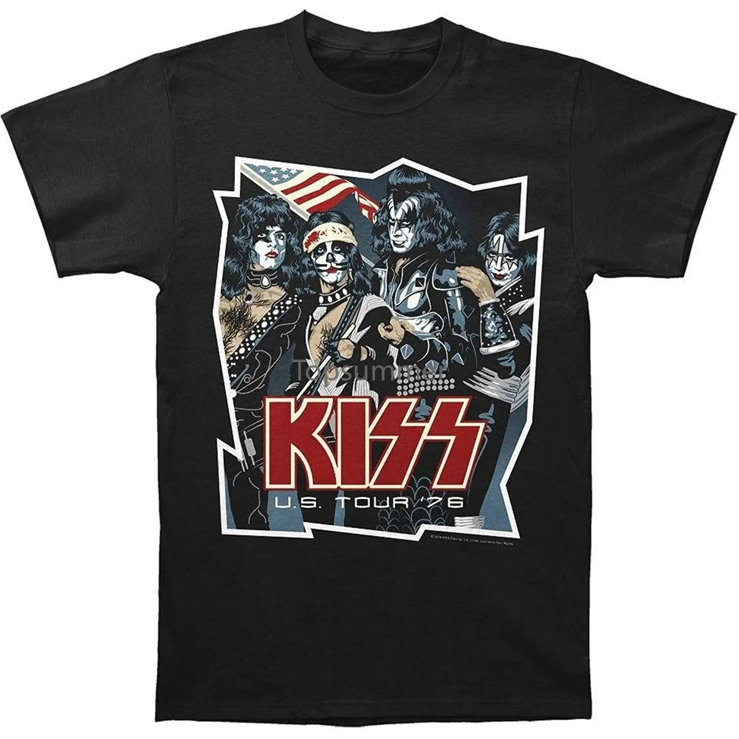 

Men T Shirt Kiss Glam Hard Rock Band Music Group Us Tour '76 Tee Fitness - Black T-Shirt Women