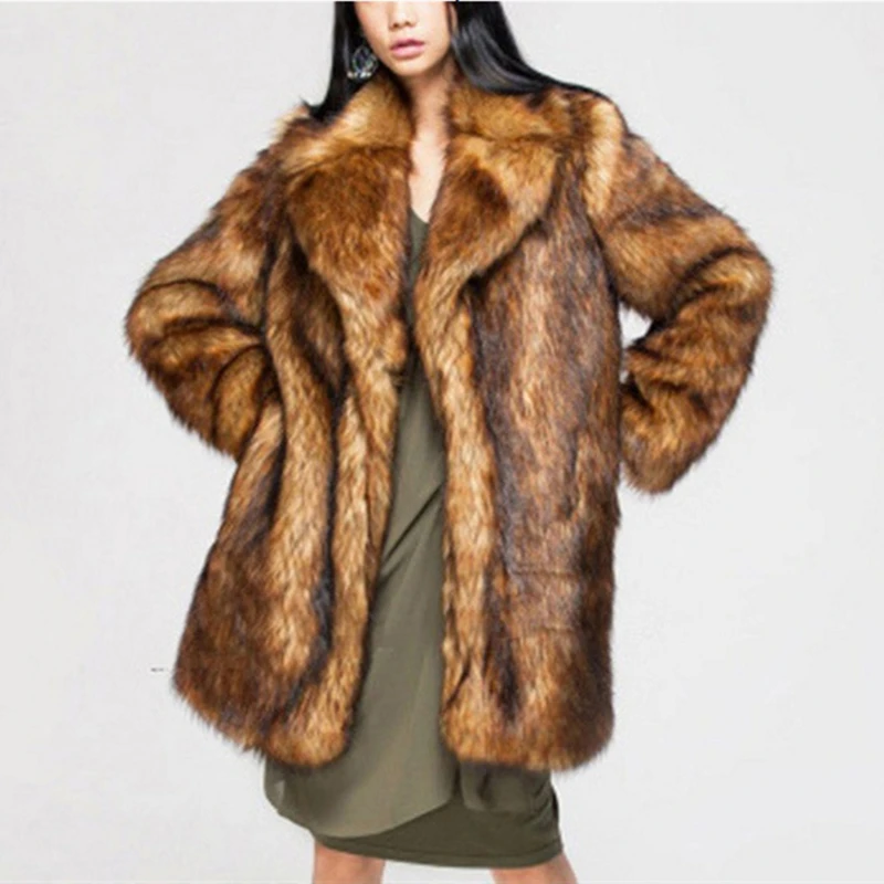 ICCLEK New imitation fur coat women's suit collar autumn and winter Haining medium and long imitation fox fur coat women's wear
