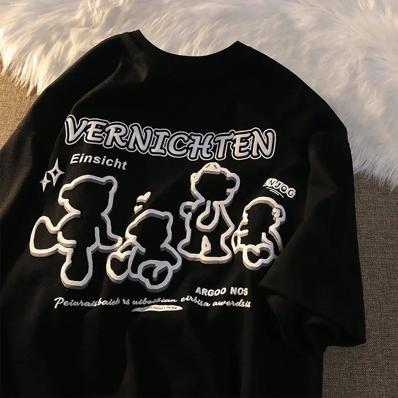 Хлопковая футболка Ins с принтом медведя из мультфильма женская коротким рукавом