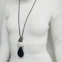 karakale boho natural stone pendant black resin pendant ethnic necklace rope chain length adjustable necklace womens jewelry