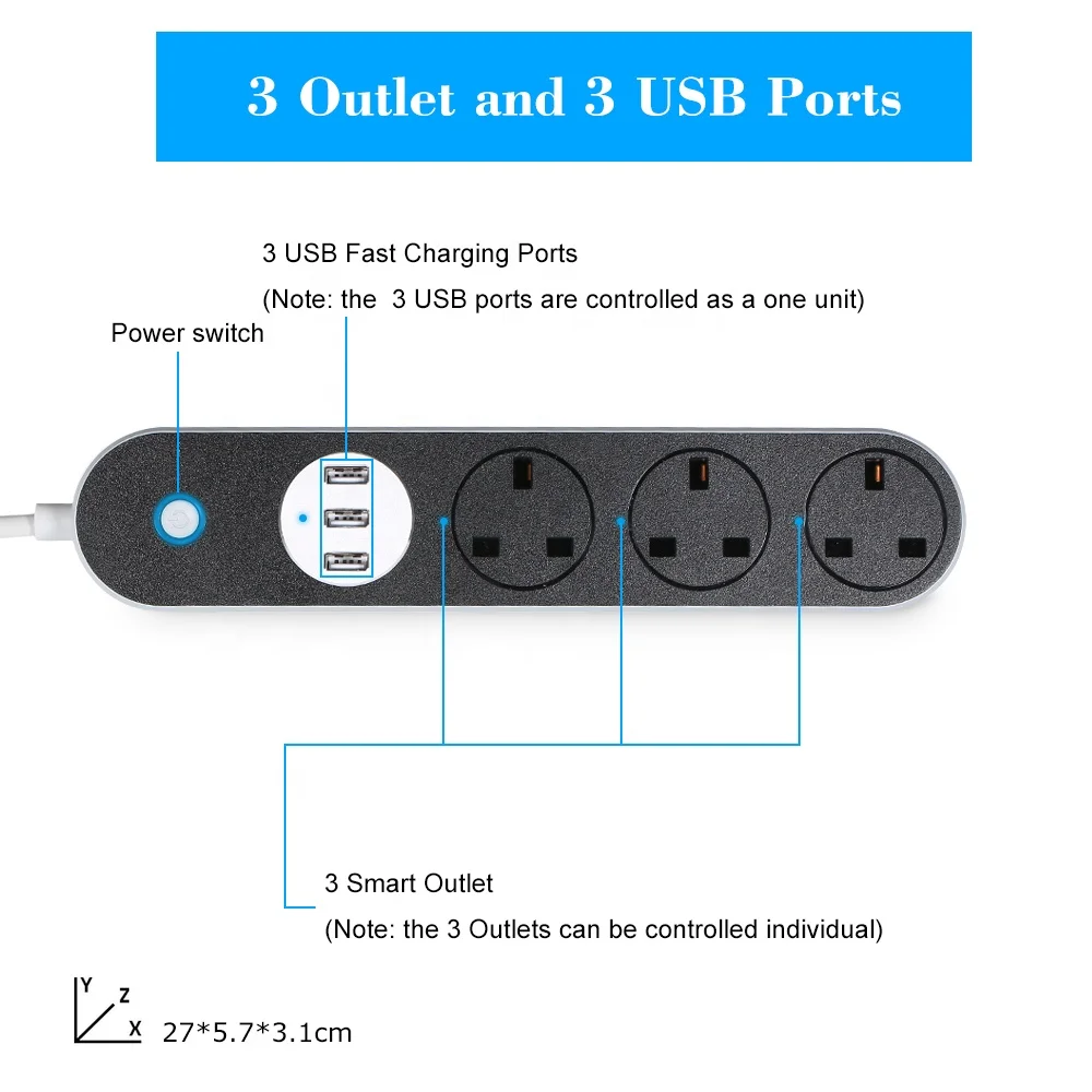 US 3AC Outlets 3USB Ports Multi Plug Socket Tuya Smart Life App Smart WiFI Plug for Amazon Alexa Google Home IFTTT Voice Control enlarge