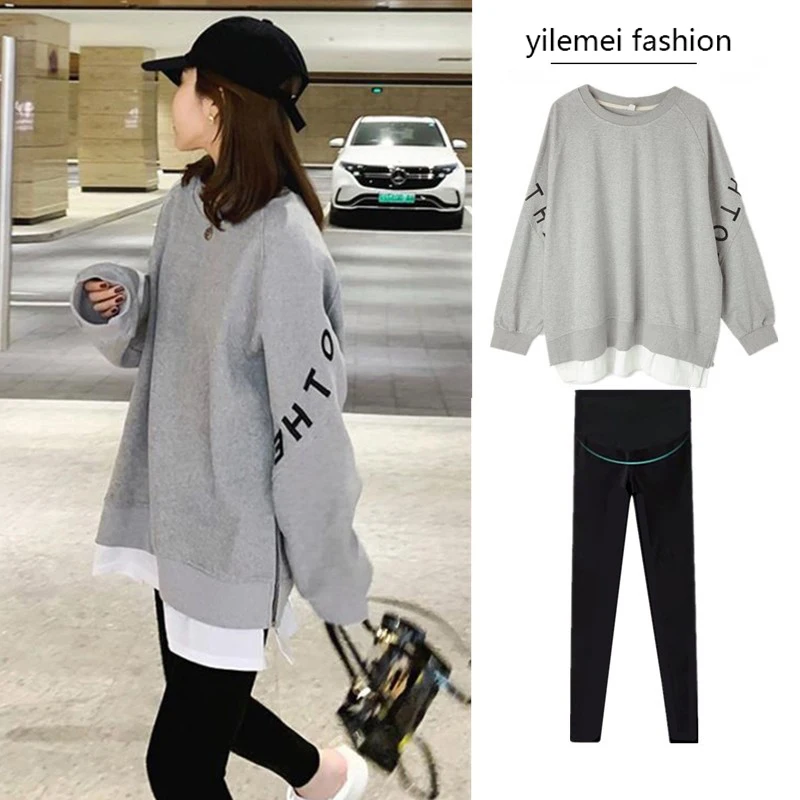 Осенний комплект одежды для беременных Модный свитшот с длинным рукавом