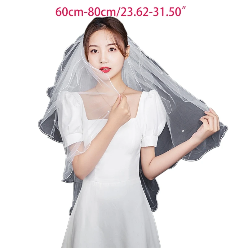 

Wedding Veil with Comb Multi-Layer Sheer Tulle Ribbon Bow Decor Short White Sheer Veils for Bride Bridesmaid Flower Girl
