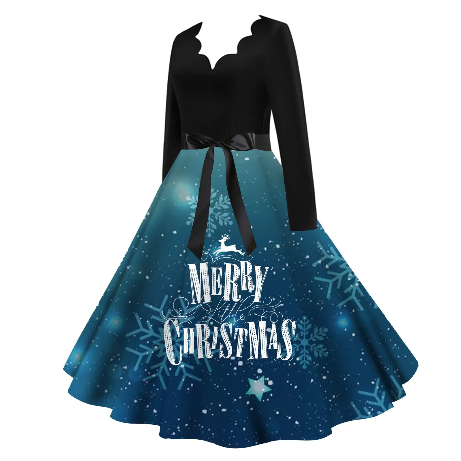 

Dresses Size 24 Christmas Women's Classic Tea Dress Long Sleeve V Neck Dress With Belt Swing Petite Dresses
