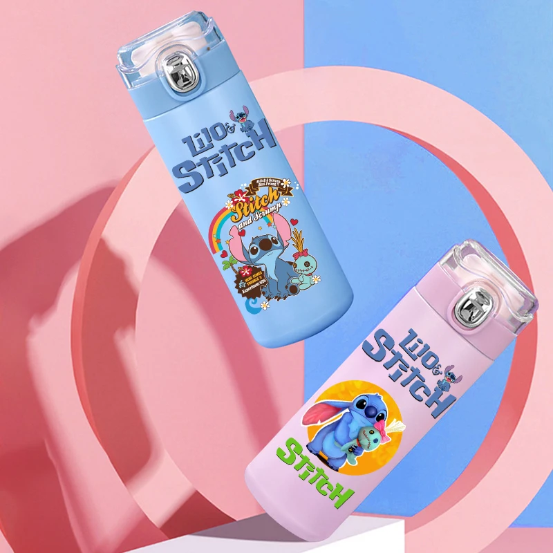 400ML Lilo Stitch Stainless Steel Thermal Water Bottle Outdoor Sports Convenient Cup Bouncing Drinking Tool Kid Gift