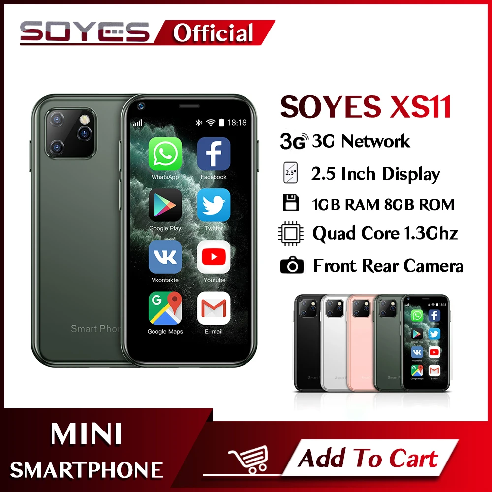 SOYES XS11 Mini Cute Smart Phone 1GB RAM 8GB ROM 2.5 Inch MT6580A Quad Core Android 6.0 1000mAh 2.0MP Small Pocket Mobile Phone