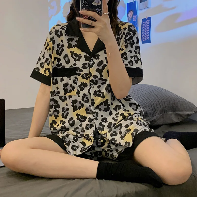 CAIYIER 2022 Summer Coloful Butterfly Pajamas Set Sweet Short Sleeve Top Shorts Sleepwear Korean Kawaii Chic Nightwear Pyjamas